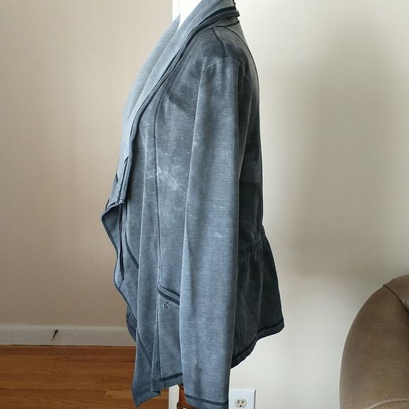 Coco + Carmen cardigan sweater jacket sweatshirt collared distressed grey size M - Picture 4 of 10